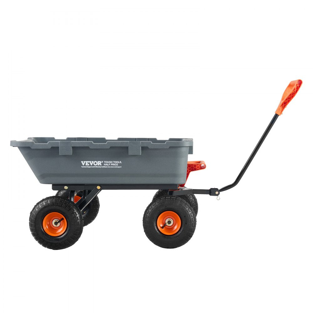 VEVOR Garden Cart, Durable Poly Dump Cart with Simple Assembly Steel Structure, Versatile Dump Wagon with Dual-Function Handle, Handy Wheelbarrow with 800 lbs Load Capacity, 10 inch Wheels