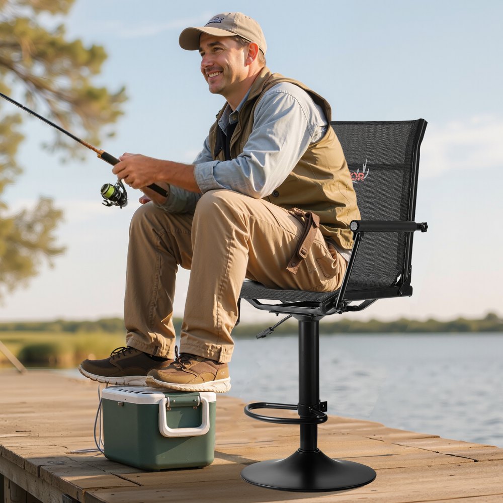 VEVOR Hunting Chair, 360° Silent Swivel, Lightweight Blind Chair, Heavy-Duty Steel Frame Ground Stool Seat, with Padded Armrests, Height Adjustable, 300 Lbs Capacity, for Outdoor Fishing, Camping
