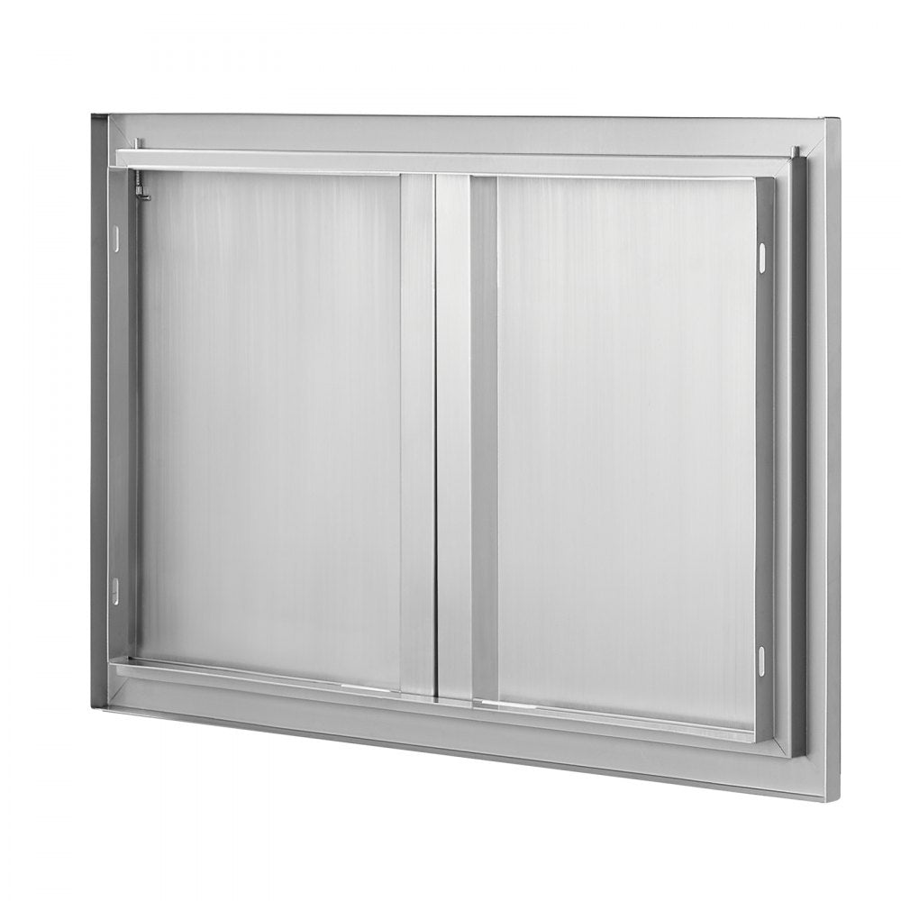 VEVOR BBQ Access Door, 28W x 19H Inch Double Outdoor Kitchen Door, Stainless Steel Flush Mount Door, Wall Vertical Door with Recessed Handles , for BBQ Island, Grilling Station, Outside Cabinet