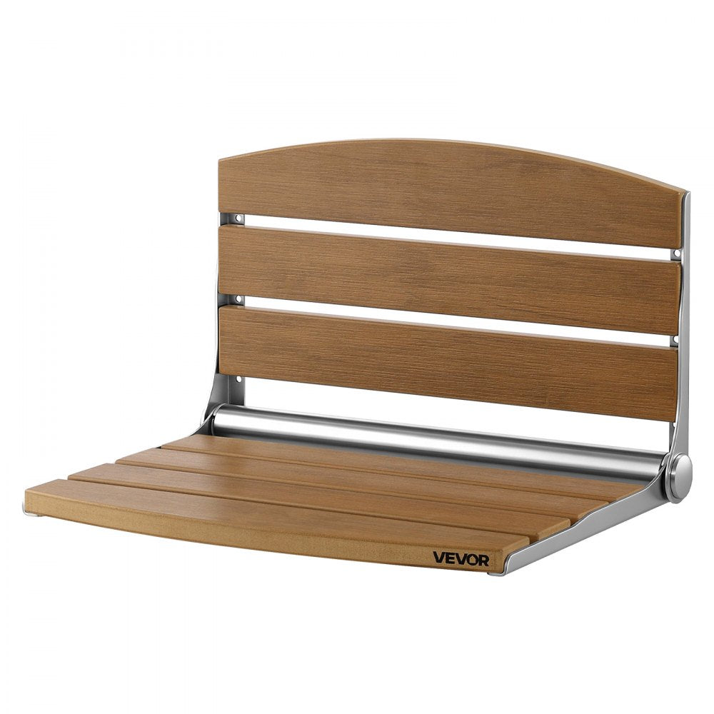 VEVOR Foldable Shower Seat Wall Mounted, 17.7" Folding Shower Bench with Supportive Backrest, Fold-Down Bathroom Corridor Seat with Stainless Steel Frame for Adults Seniors, 400LBS Loading