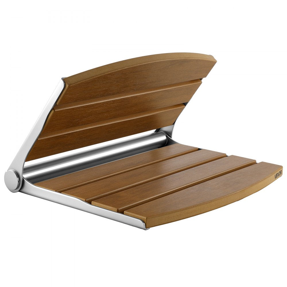 VEVOR Foldable Shower Seat Wall Mounted, 17.7" Folding Shower Bench with Supportive Backrest, Fold-Down Bathroom Corridor Seat with Stainless Steel Frame for Adults Seniors, 400LBS Loading