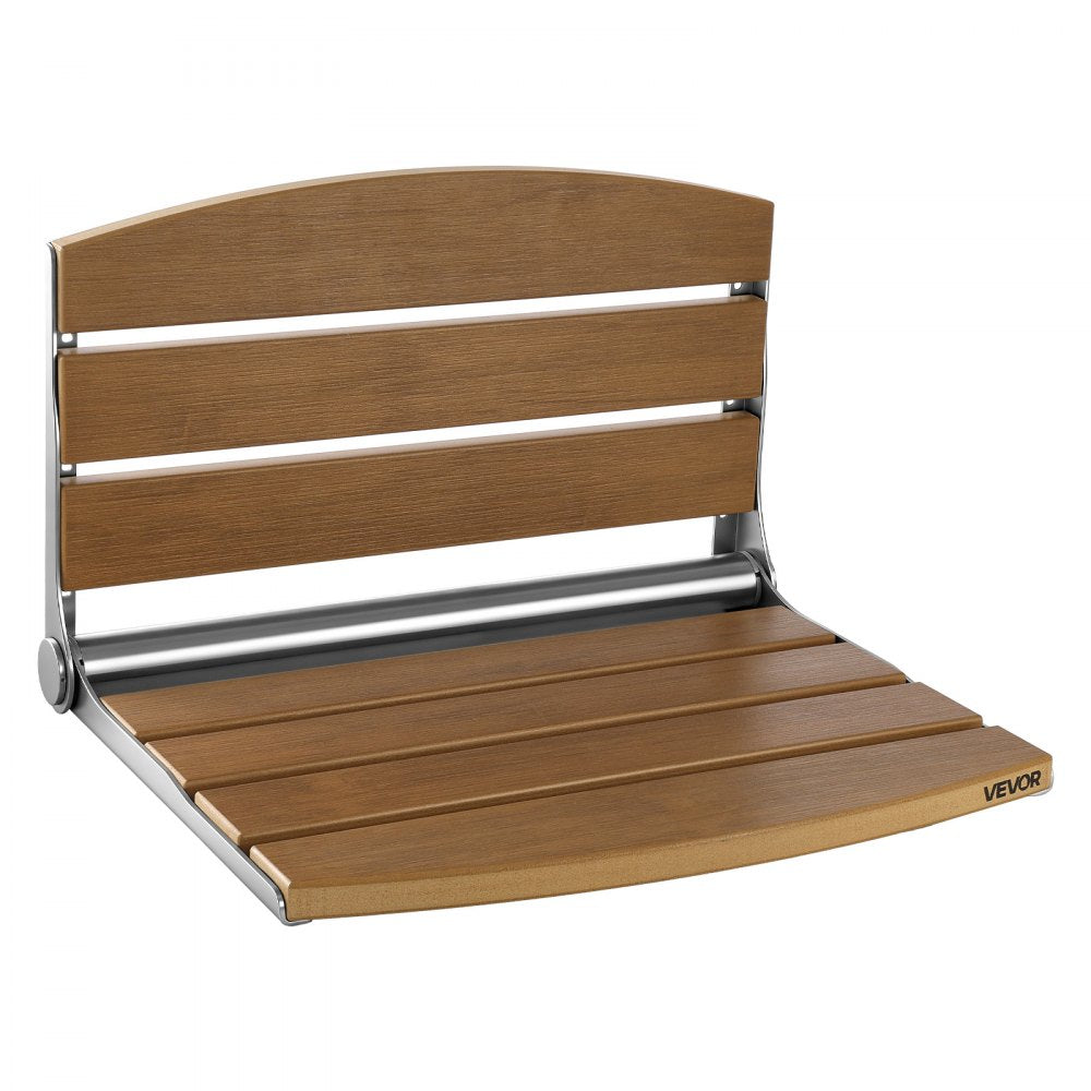 VEVOR Foldable Shower Seat Wall Mounted, 17.7" Folding Shower Bench with Supportive Backrest, Fold-Down Bathroom Corridor Seat with Stainless Steel Frame for Adults Seniors, 400LBS Loading