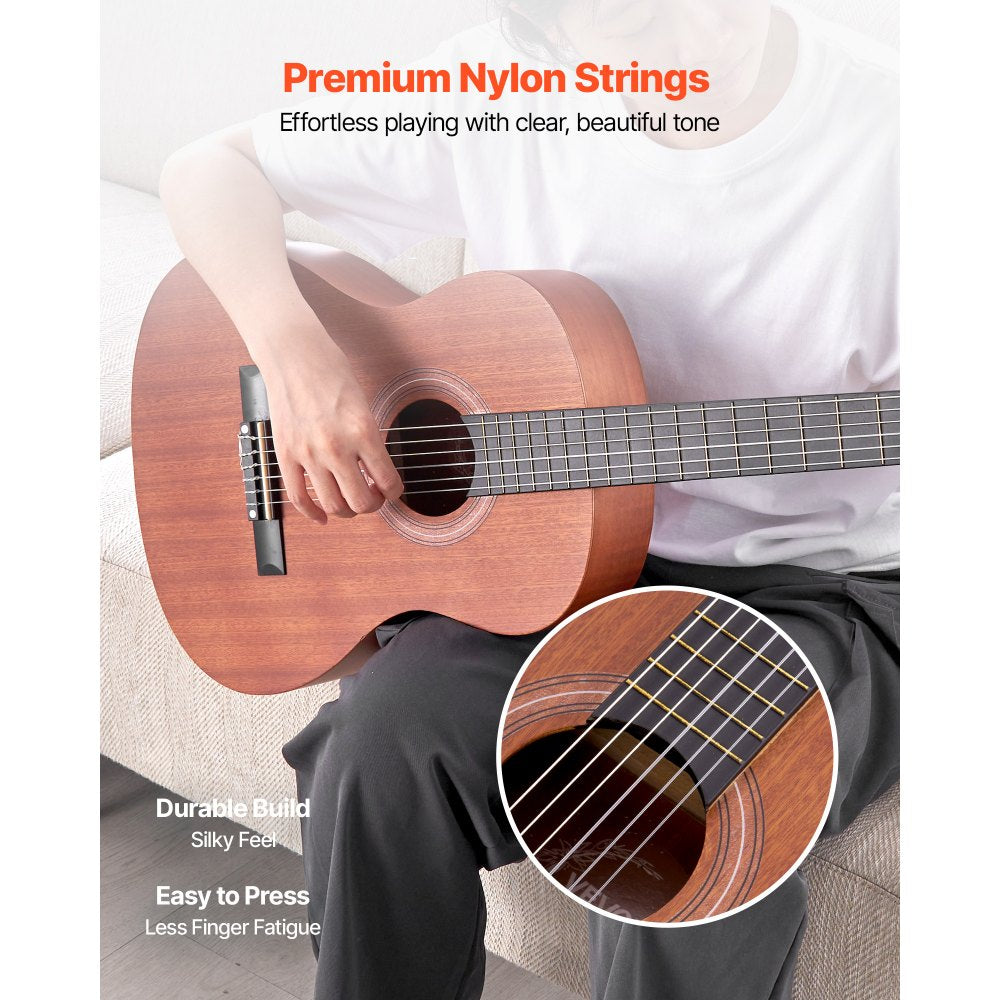 VEVOR Classical Guitar, 36 Inch, Wood Classical Guitar Starter Kit for Beginners, with Nylon Strings, Gig Bag, Strap, Tuner, Extra Strings, Picks, Capo, Sapele & Rosewood, for Kids Girls Boys, Natural