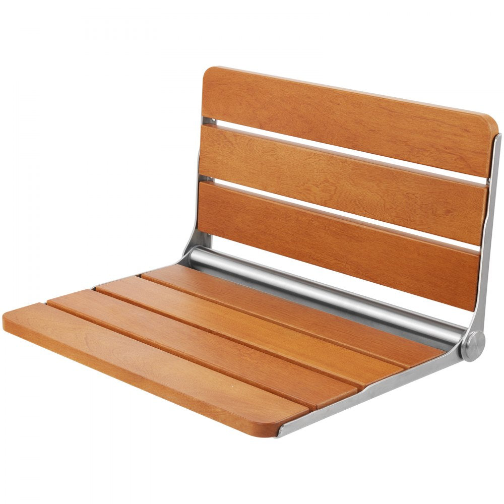 VEVOR Folding Teak Shower Seat, 20.9 x 16'' Unfolded, Wall Mounted Fold Up Shower Bench with 500 lbs Load Capacity, Space Saving Home Care Fold Down Shower Chair, for Seniors Pregnant Women Children