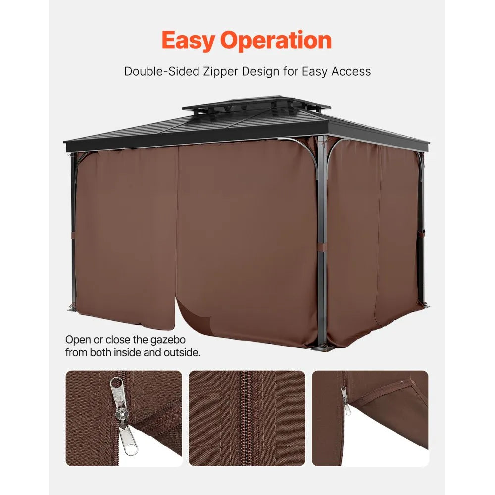 VEVOR Gazebo Curtains Outdoor, Fit Most 10' x 10' x 6.9' Gazebos, 4-Panel Sidewall Gazebo Privacy Curtains with Zippers, Outdoor Curtain Replacement for Patio Canopy, Only Curtain, Coffee