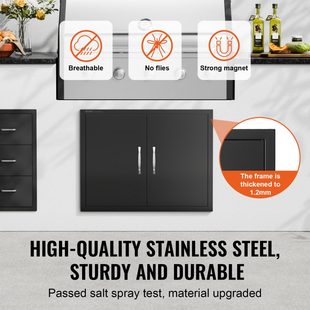 VEVOR BBQ Access Door, 31W x 24H Inch Double Outdoor Kitchen Door, Cold Plate Flush Mount Door, Wall Vertical Door with Handles, for BBQ Island, Grilling Station, Outside Cabinet(Stainless Steel + Oil-Sprayed Product)