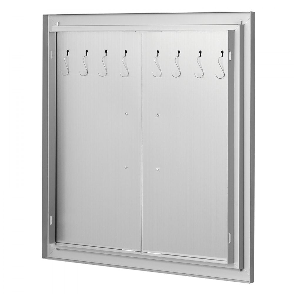 VEVOR BBQ Access Door, 24W x 24H Inch Double Outdoor Kitchen Door, Stainless Steel Flush Mount Door, Double Wall Vertical Door with Handles and Hooks, for BBQ Island, Grilling Station, Outside Cabinet