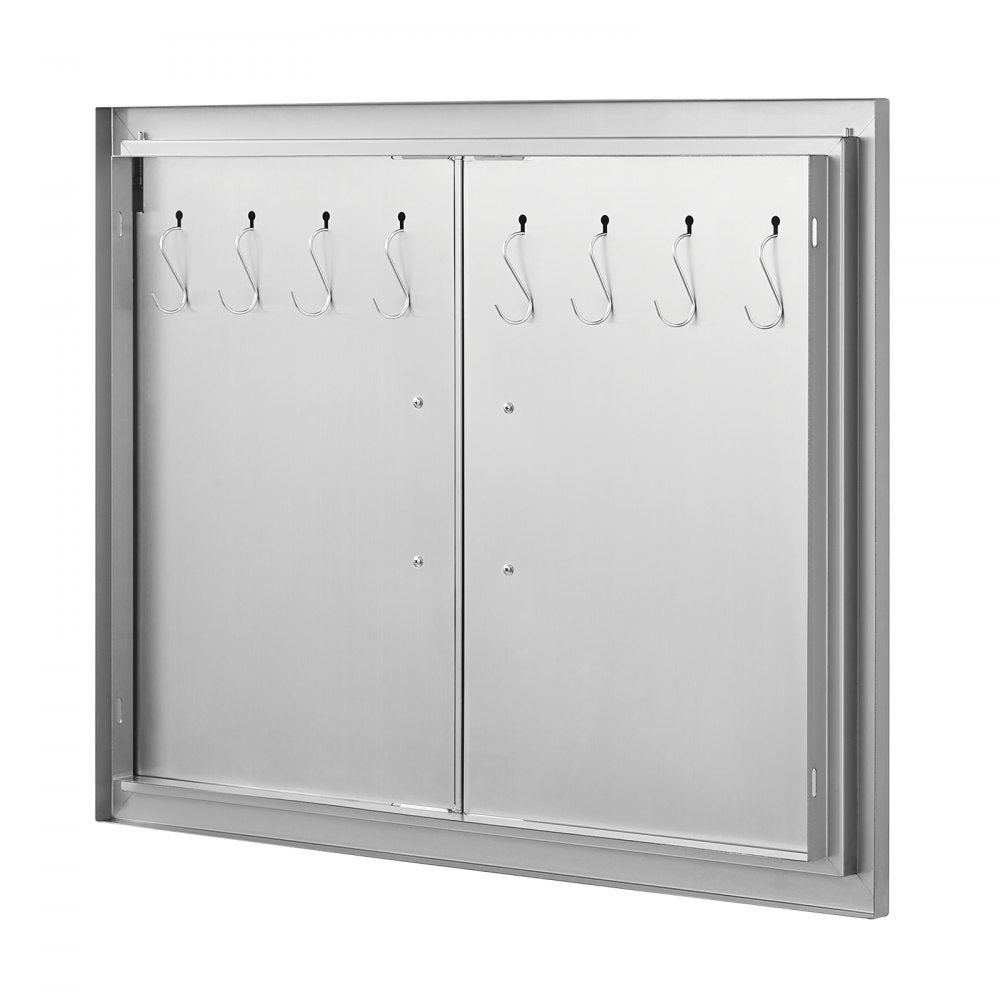 VEVOR BBQ Access Door, 31W x 24H Inch Double Outdoor Kitchen Door, Stainless Steel Flush Mount Door, Double Wall Vertical Door with Handles and Hooks, for BBQ Island, Grilling Station, Outside Cabinet