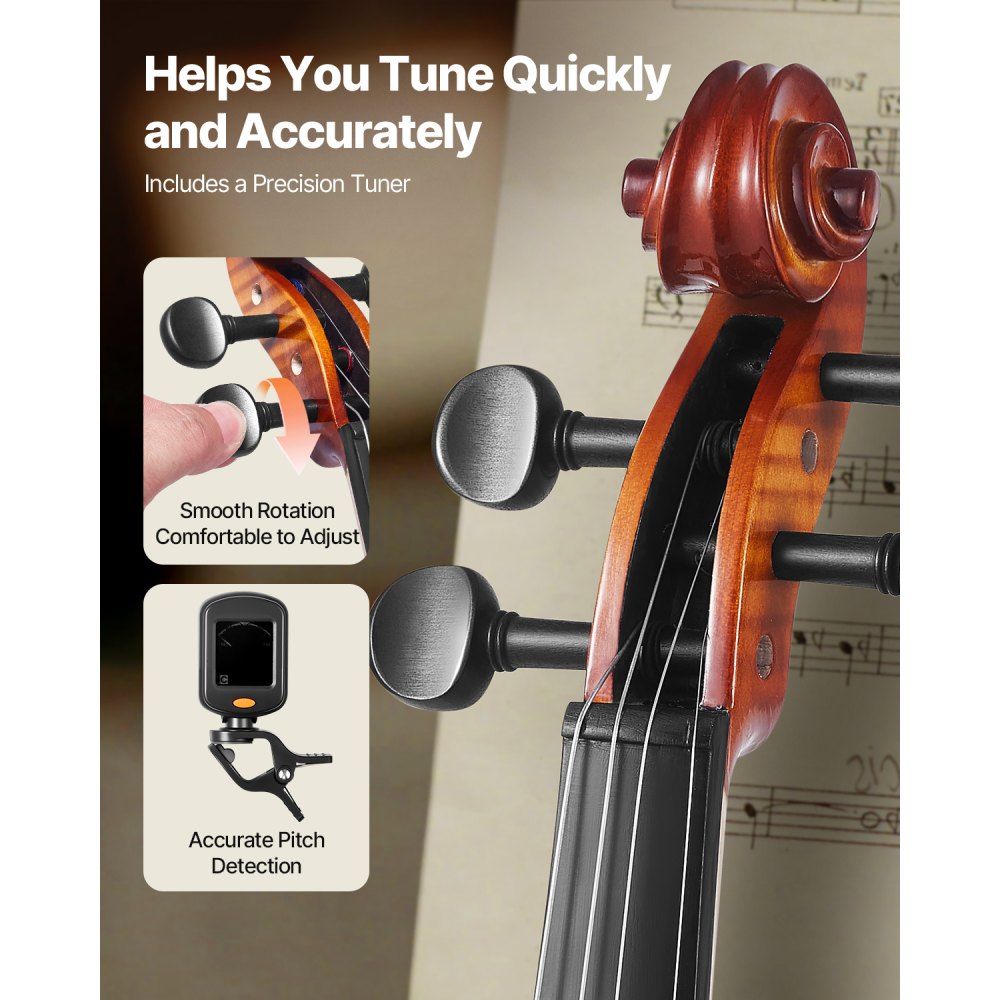 VEVOR Violin 4/4 Full Size for Adults, Violin Fiddle Set for Beginners Student with Hard Case,Rosin, Bow,Shoulder Rest,Bridge,Extra Strings,Professional Solidwood Instrument (Glossy Brown Patterned)