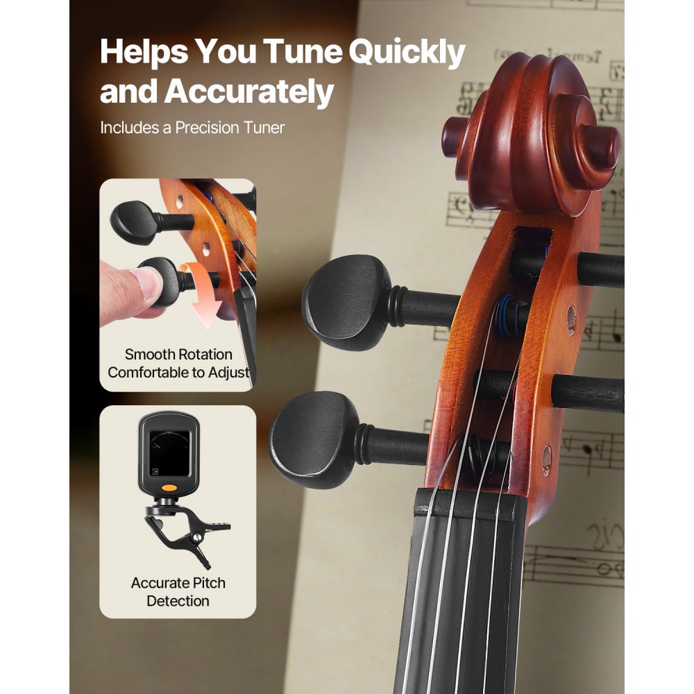VEVOR Violin 4/4 Full Size for Adults, Violin Fiddle Set for Beginners Student with Hard Case, Rosin, Bow, Shoulder Rest,Bridge,Extra Strings,Professional Solidwood Instrument (Matte Brown)