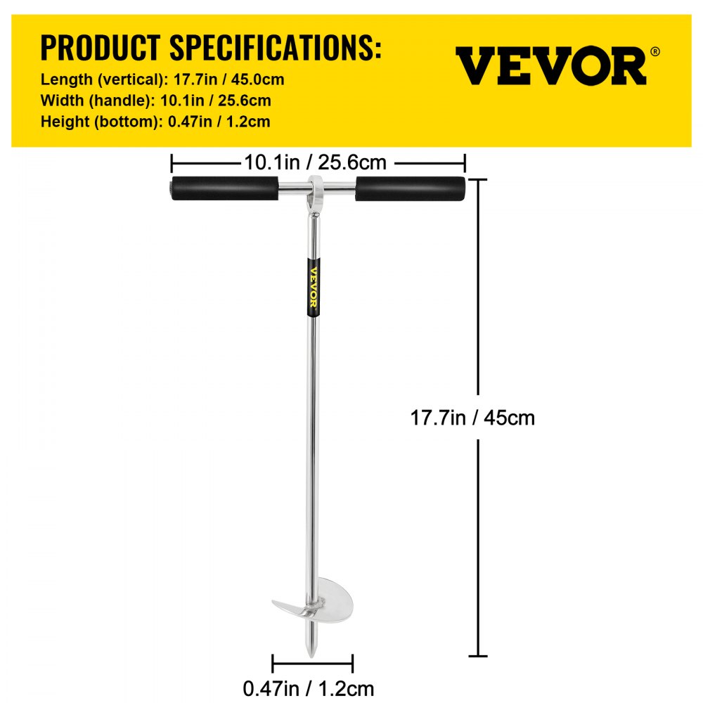 VEVOR Sand Anchor, 18\" Length Auger to The Beach and Sandbar, 316 Stainless Steel Screw Anchor with Removable Handle, Bungee Line & Carry Bag, for Jet Ski PWC Pontoon Kayak