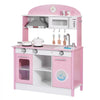 VEVOR Play Kitchen for Kids, Wooden, Kids Kitchen Playset with Real Lights & Sounds, Food & Cookware Accessories, Pretend Play Toy Set, Range Hood, Microwave, for Toddlers, Girls & Boys Ages 3-8, Pink