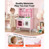 VEVOR Play Kitchen for Kids, Wooden, Kids Kitchen Playset with Real Lights & Sounds, Food & Cookware, Pretend Play Toy Set, Microwave, Oven, Clicking Knobs, for Toddlers, Girls & Boys Ages 3-8, Pink