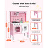 VEVOR Play Kitchen for Kids, Wooden, Kids Kitchen Playset with Real Lights & Sounds, Food & Cookware, Pretend Play Toy Set, Microwave, Oven, Clicking Knobs, for Toddlers, Girls & Boys Ages 3-8, Pink