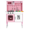 VEVOR Play Kitchen for Kids, Wooden, Kids Kitchen Playset with Real Lights & Sounds, Food & Cookware, Pretend Play Toy Set, Microwave, Oven, Clicking Knobs, for Toddlers, Girls & Boys Ages 3-8, Pink
