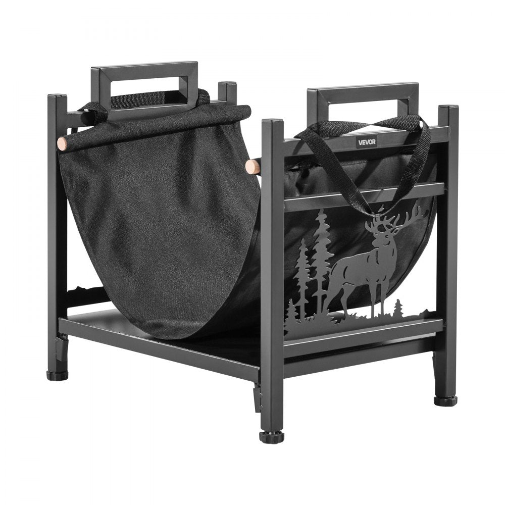 VEVOR Indoor Firewood Rack, 1.5 ft Curved Log Holder with Canvas Carrier, 40lb Weight Capacity Wood Storage Stand, Powder-Coated Steel Firewood Holder, Heavy Duty Wood Pile Stacker Rack for Fireplace