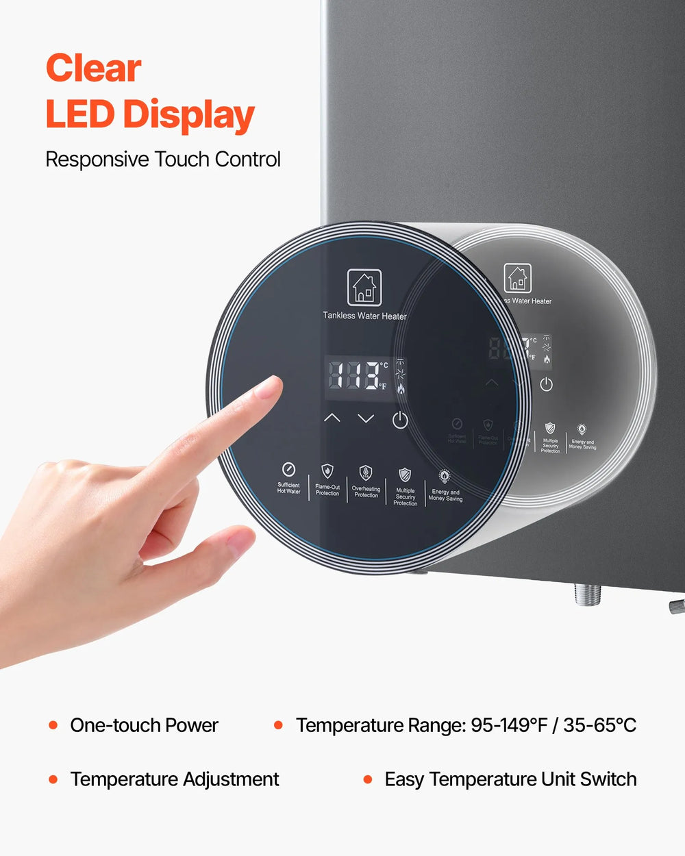 VEVOR Propane Tankless Water Heater, 4.3Gal Indoor 100000 BTU Instant Hot Water Heater, Smart Temperature Control & Clear LED Display & Multiple Security Protections for Whole House, Silver Gray