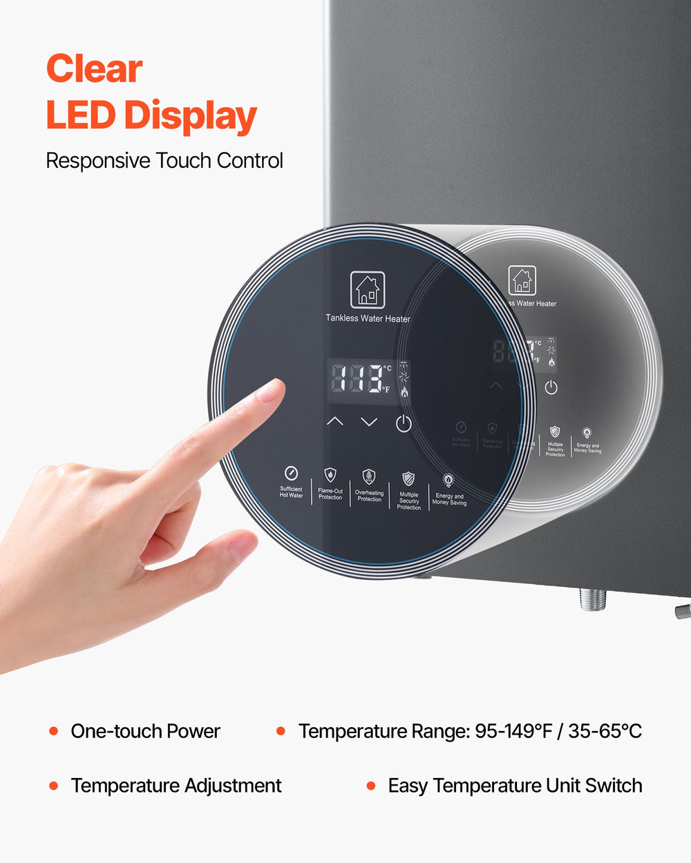 VEVOR Gas Tankless Water Heater, 4.3Gal Indoor 100000 BTU Instant Hot Water Heater, Smart Temperature Control & Clear LED Display & Multiple Security Protections for Whole House,Silver Gray