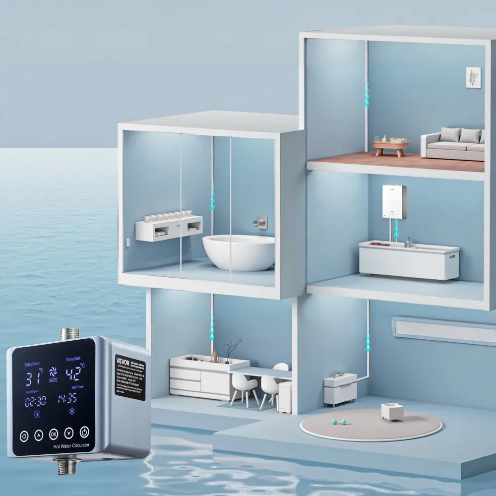 VEVOR Digital Smart Instant Hot Water Recirculating Pump Kit, with Built-in Thermostat, Timer, Digital Screen, Under Sink Recirculation Circulation Circulator Pump System, for House Water Heaters