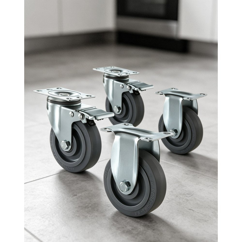 VEVOR Caster Wheels, 5 Inch Heavy Duty Casters, Compatible with VEVOR Insulated Food Pan Carrier, Set of 4 (2 Swivel with Brake, 2 Rigid)
