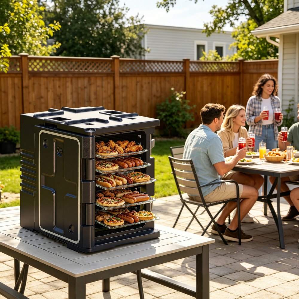 VEVOR Insulated Food Pan Carrier, 95 Qt Non-Electrical Food Warmer, with Wheel & 304 Stainless Steel Latch, LLDPE Stackable Hot Box, for Various Pan Sizes(NOT Included), Fit Catering BBQ Event(Black)