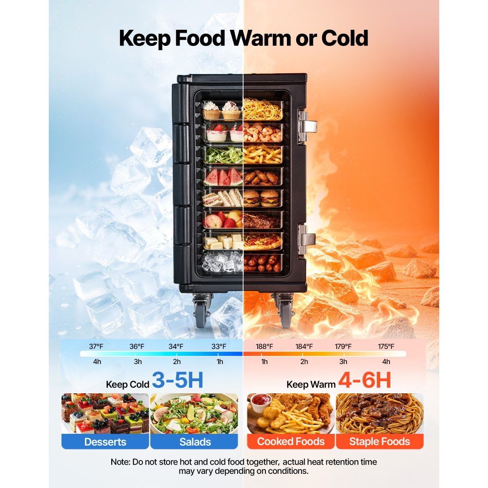 VEVOR Insulated Food Pan Carrier, 127 Qt Non-Electrical Food Warmer, with Swivel Wheel & 304 Stainless Steel Latch, LLDPE Stackable Hot Box, for Various Pan Sizes(NOT Included), Fit Catering BBQ Event