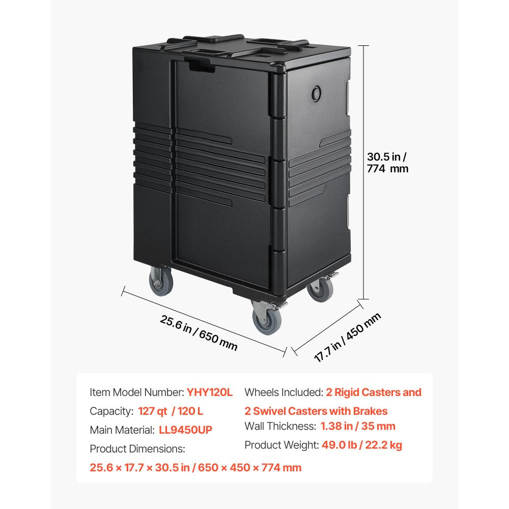 VEVOR Insulated Food Pan Carrier, 127 Qt Non-Electrical Food Warmer, with Swivel Wheel & 304 Stainless Steel Latch, LLDPE Stackable Hot Box, for Various Pan Sizes(NOT Included), Fit Catering BBQ Event