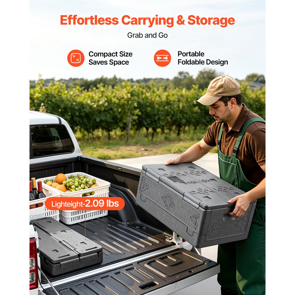 VEVOR Collapsible Insulated Food Warmer, 40 Qt Non-Electrical Thermal Carrier, Lightweight and High-rigidity EPP Hot Box, for Delivery, Transport, Catering BBQ Event, Keeps Warm/Cold 4 Hours (Gray)