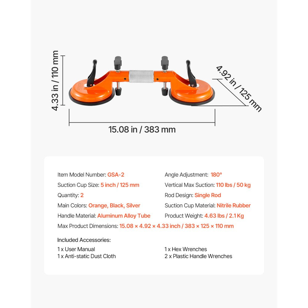 VEVOR Seamless Seam Setter, 2 Packs Granite Seam Setter with 5 in Vacuum Suction Cups, Seam Joiner for Seam Joining & Leveling, 180° Adjustable, Countertop Installation Tool for Tile Stone Marble Slab