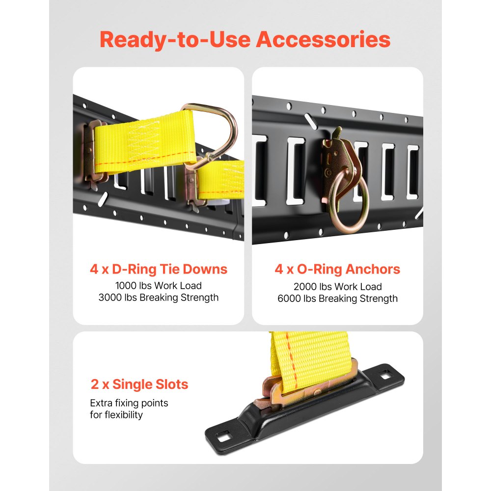 VEVOR E-Track Tie-Down Rail Kit, 4 Pack 1.3 ft E Tracks Set, 21 Pcs Includes 2 Ratchet Straps & 4 O-Rings & 4 Tie-Offs with D-Ring & 2 Single Slots & 8 End Caps & 1 Bag, Fit for Garages Vans Trailers