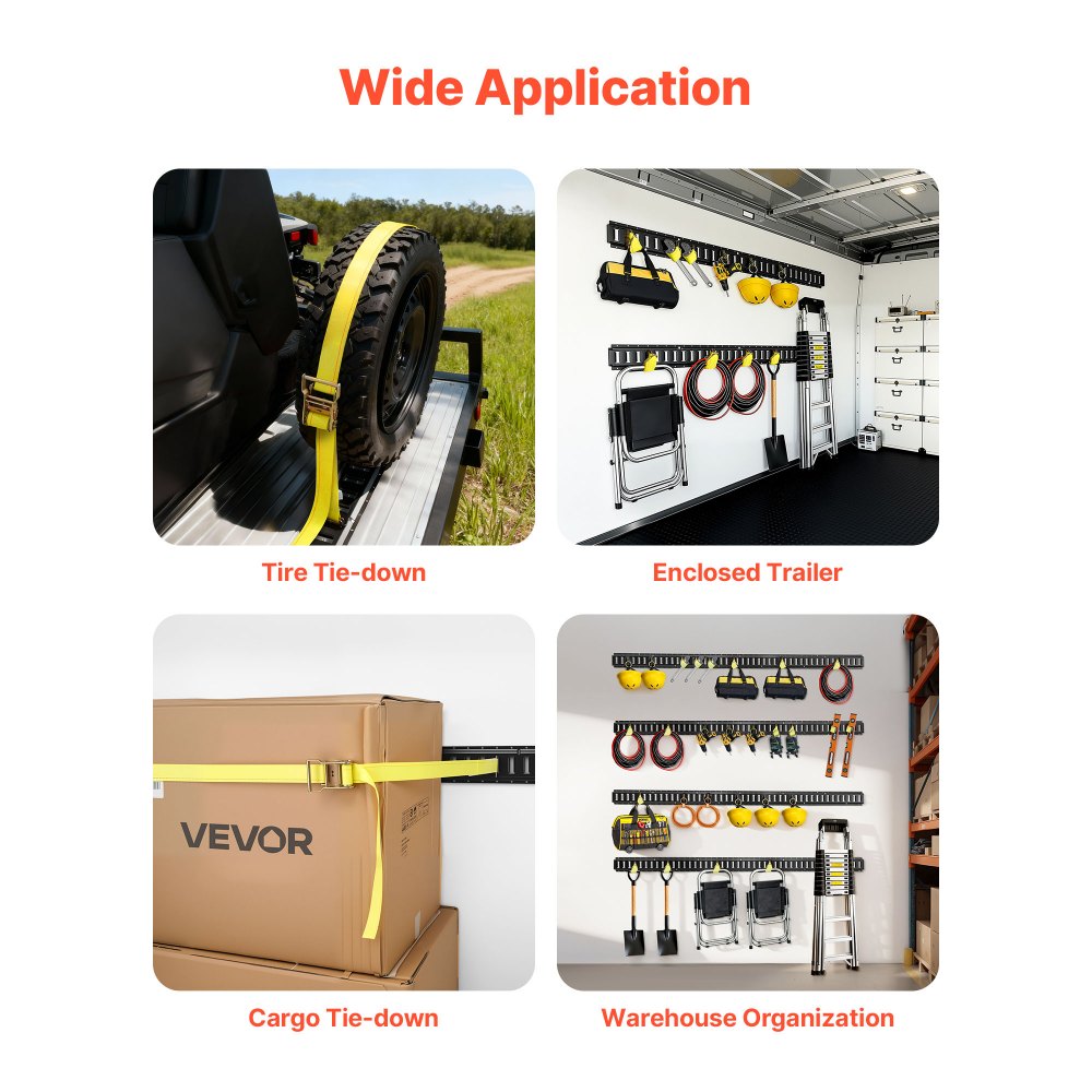 VEVOR E-Track Tie-Down Rail Kit, 8 Pack (5ft+4ft+2ft+1ft) E Track Rails, 36 Pcs Includes 2 Ratchet Straps & 8 O-Rings & 8 Tie-Offs with D-Ring & 2 Single Slots & 16 End Caps, Fit for Vans Trailers