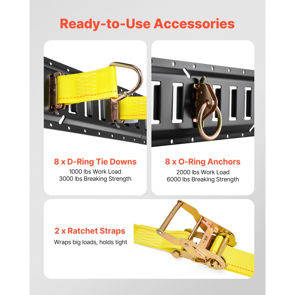 VEVOR E-Track Tie-Down Rail Kit, 4 Pack 7.7 ft E Track Rails, 26 Pcs Includes 2 Ratchet Straps & 8 O-Rings & 8 Tie-Offs with D-Ring & 8 End Caps, Fit for Garages Vans Trailers Motorcycles
