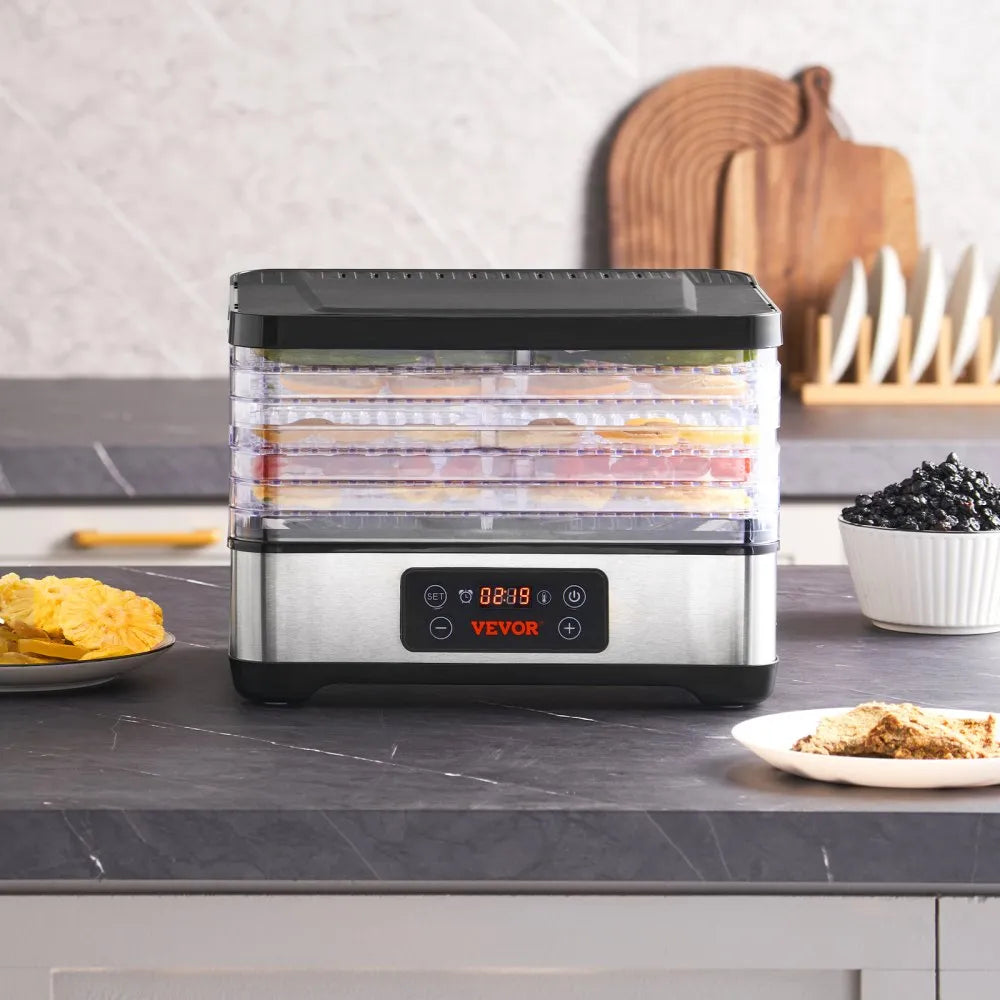 VEVOR Food Dehydrator Machine, 5-Tray Fruit Dehydrator, 300W Electric Food Dryer w/ Digital Adjustable Timer & Temperature for Jerky, Herb, Meat, Beef, Fruit, Dog Treats and Vegetables, ETL Listed