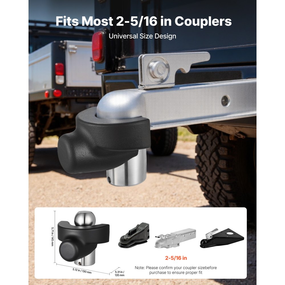 VEVOR Trailer Hitch Lock, Compatible with 2-5/16 in Couplers, Heavy-Duty Anti-Theft Trailer Ball Lock with 3 Keys, Prying-Resistant & Impact-Resistant, Fits for RVs, Boats, Off-Road Vehicles, Trailers