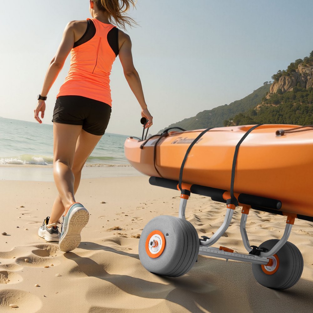 VEVOR Kayak Cart, 350 lbs Load Capacity, Kayak Trolley with 12-inch Inflatable PU Tires & 2 Straps, Assembles & Disassembles Within Seconds, Paddle Board Trolley for Carrying Kayaks and Canoes
