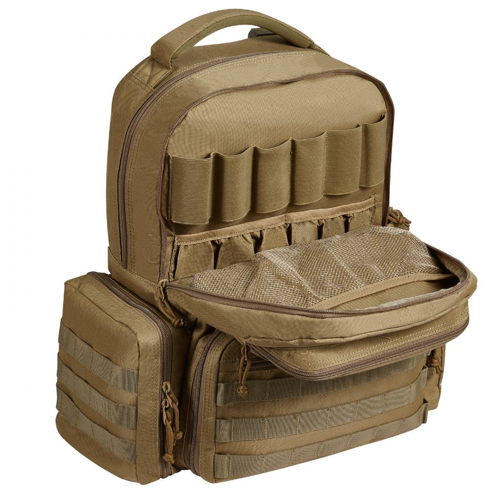 VEVOR Tactical Range Backpack for 6 Pistols, Gun Backpack with 6 Independent Pistol Bags & 10 Magazines, Pistol Backpack for Outdoor Hunting Shooting, Range Bag for Handguns Lockable Zipper,  Brown