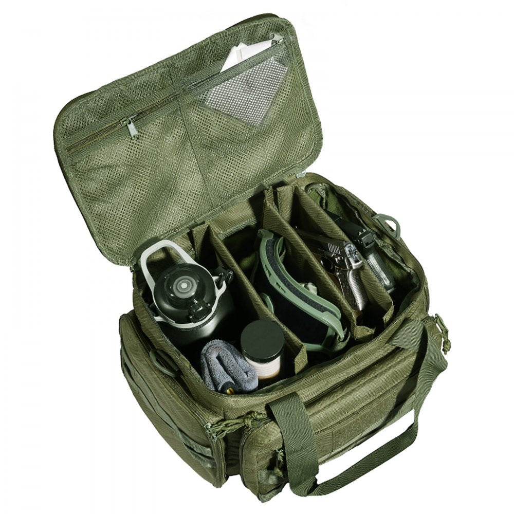 VEVOR Range Bag for 4 Pistols, Tactical Gun Range Bag with 3 Detachable Baffles & 6 Magazines, Firearm Shooting Handgun Bag for Outdoor Hunting Shooting Pistol Bag with Single Shoulder Strip, Green