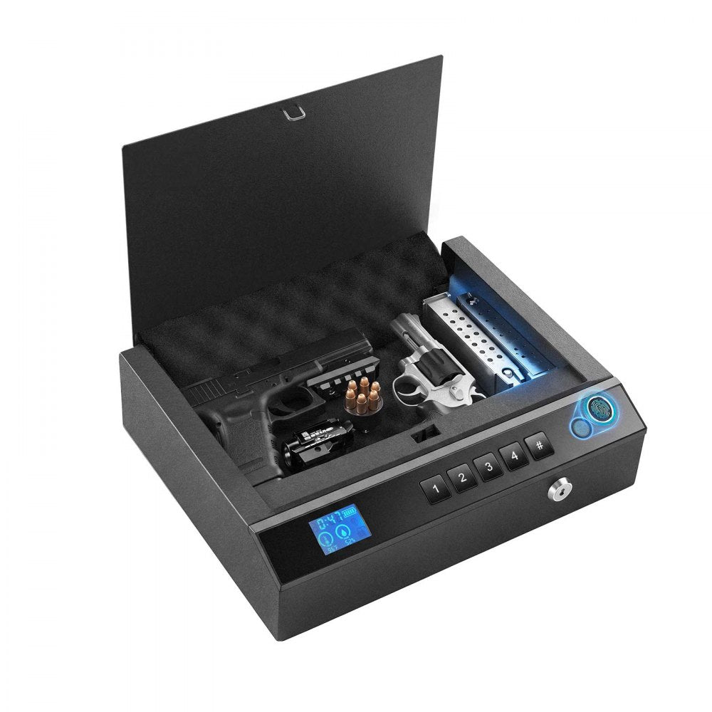 VEVOR Gun Safe for Handgun Biometric Fingerprint Pistol Safe with Bluetooth, for Storing 2 Handguns and 2 Magazines, 4-Way Quick Access, Steel Construction, with Automatic Lighting, Silent Mode, Black
