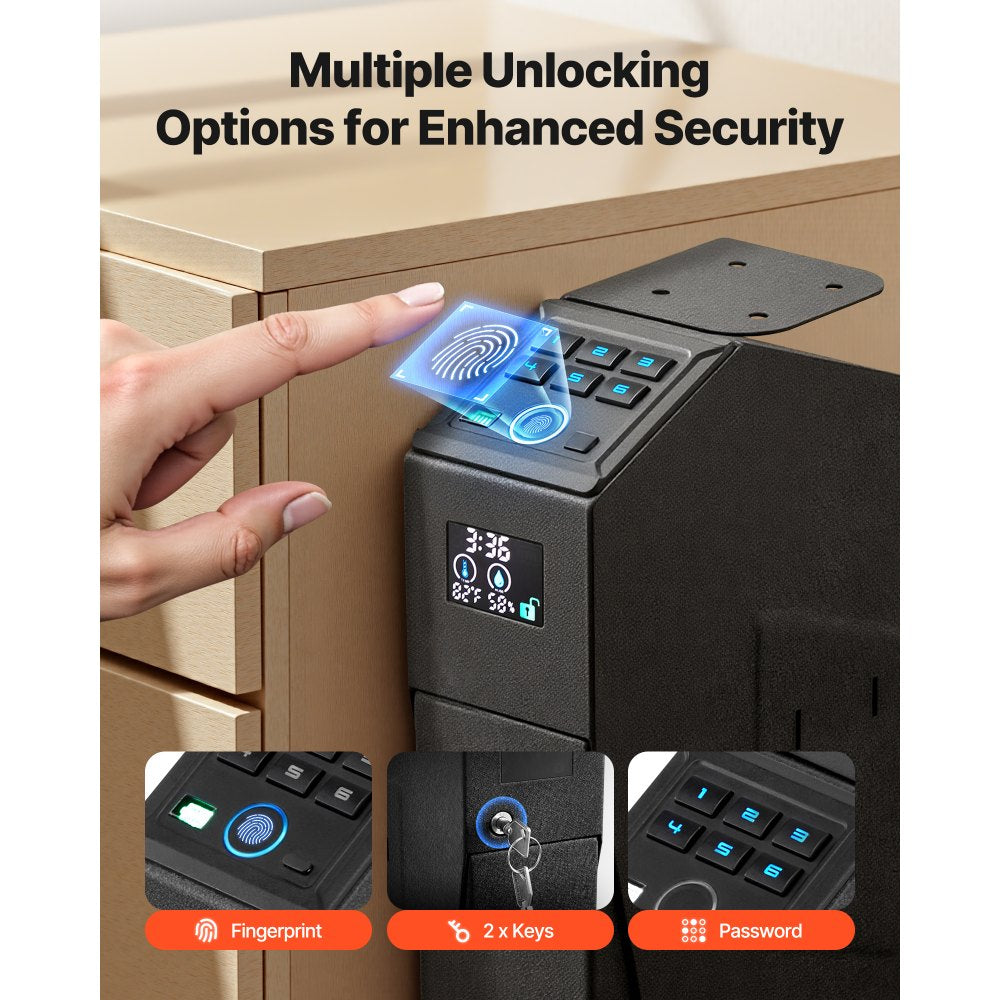 VEVOR Gun Safe, Slider Handgun Gun Safe with Screen, Fingerprint/Password/Key, 3-Way Quick Access Firearm Case Box with LED for 1 Pistol & Magazine, Mounted Gun Box for Nightstand Bedside Desk Car