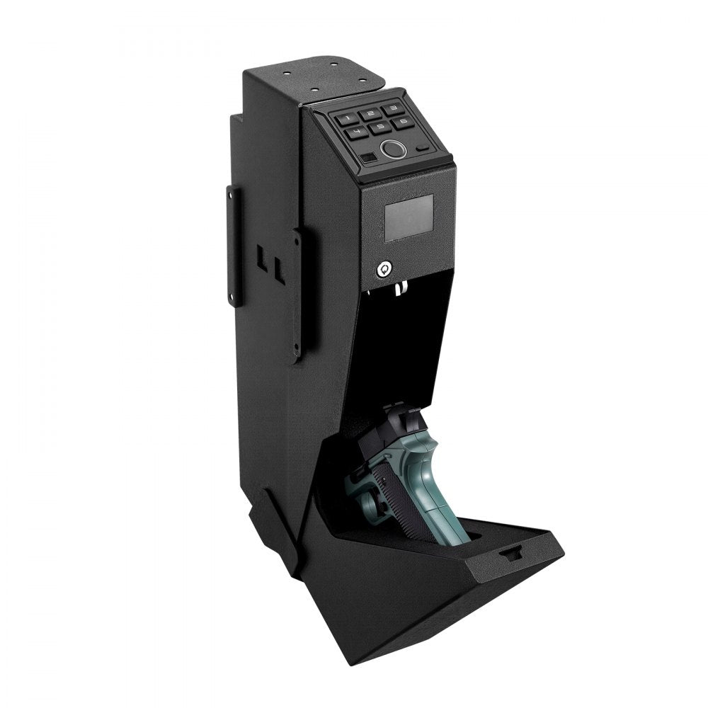 VEVOR Gun Safe, Slider Handgun Gun Safe with Screen, Fingerprint/Password/Key, 3-Way Quick Access Firearm Case Box with LED for 1 Pistol & Magazine, Mounted Gun Box for Nightstand Bedside Desk Car