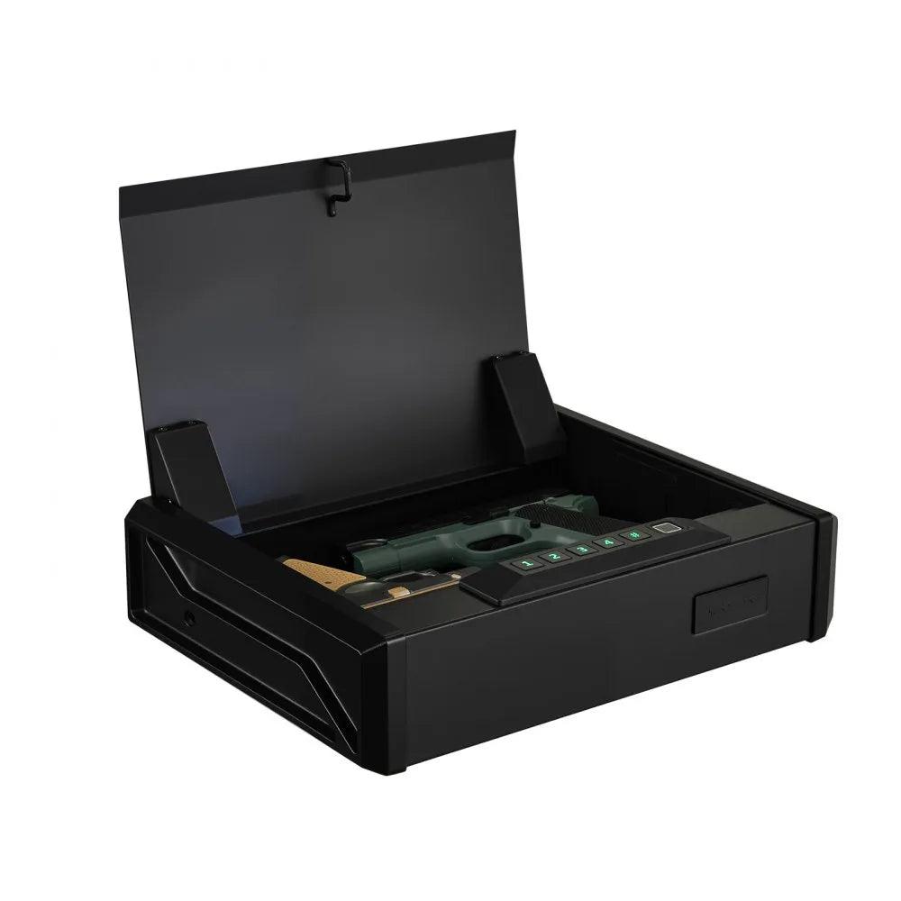 VEVOR Gun Safe, Heavy Duty Handgun Safe with Fingerprint/Password/Key, 3-Way Quick Access Firearm Case Box with Lighting for 2 Pistols & 2 Magazines, Pistol Gun Box for Nightstand Bedside Desk Car