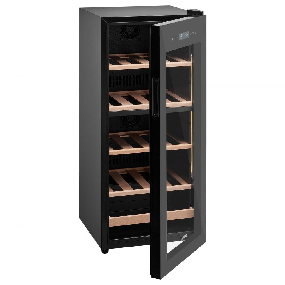 VEVOR 32 Bottle Wine Fridge, Freestanding Wine Cooler Refrigerator, Dual Zone Cooler, 41℉ to 65℉ Adjustable Temp Mini Cellar, Glass Door, For Home Office Bar, Red White Champagne or Sparkling Wines