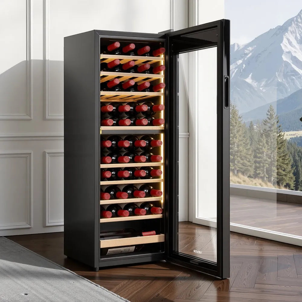 VEVOR 42 Bottle Wine Fridge, Freestanding Wine Cooler Refrigerator, Dual Zone Cooler, 41℉ to 65℉ Adjustable Temp Mini Cellar, Glass Door, For Home Office Bar, Red White Champagne or Sparkling Wines