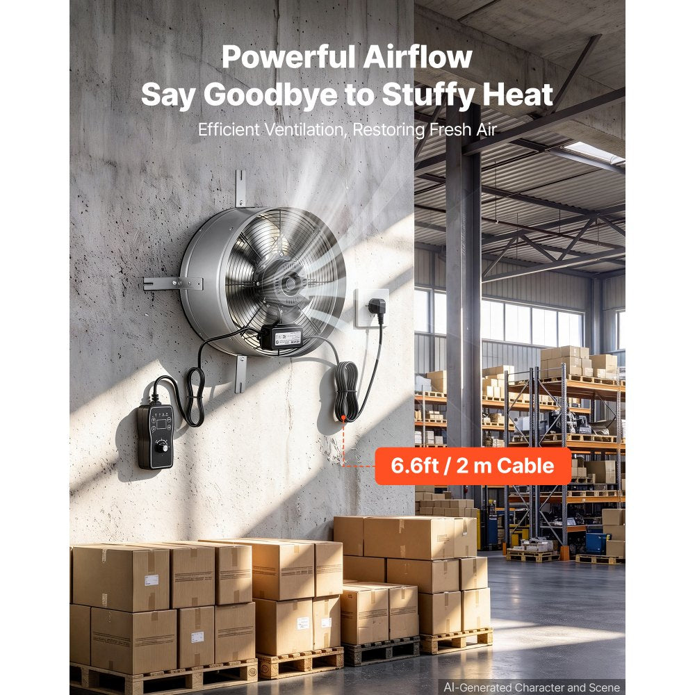 VEVOR Gable Mount Fan, 15 in Gable Attic Vent Exhaust Fan with Thermostat, 1300 CFM Cooling and Ventilation for Home, Garage, Warehouses, Workshops, Carbon Steel Housing with Mounting Bracket, Silver