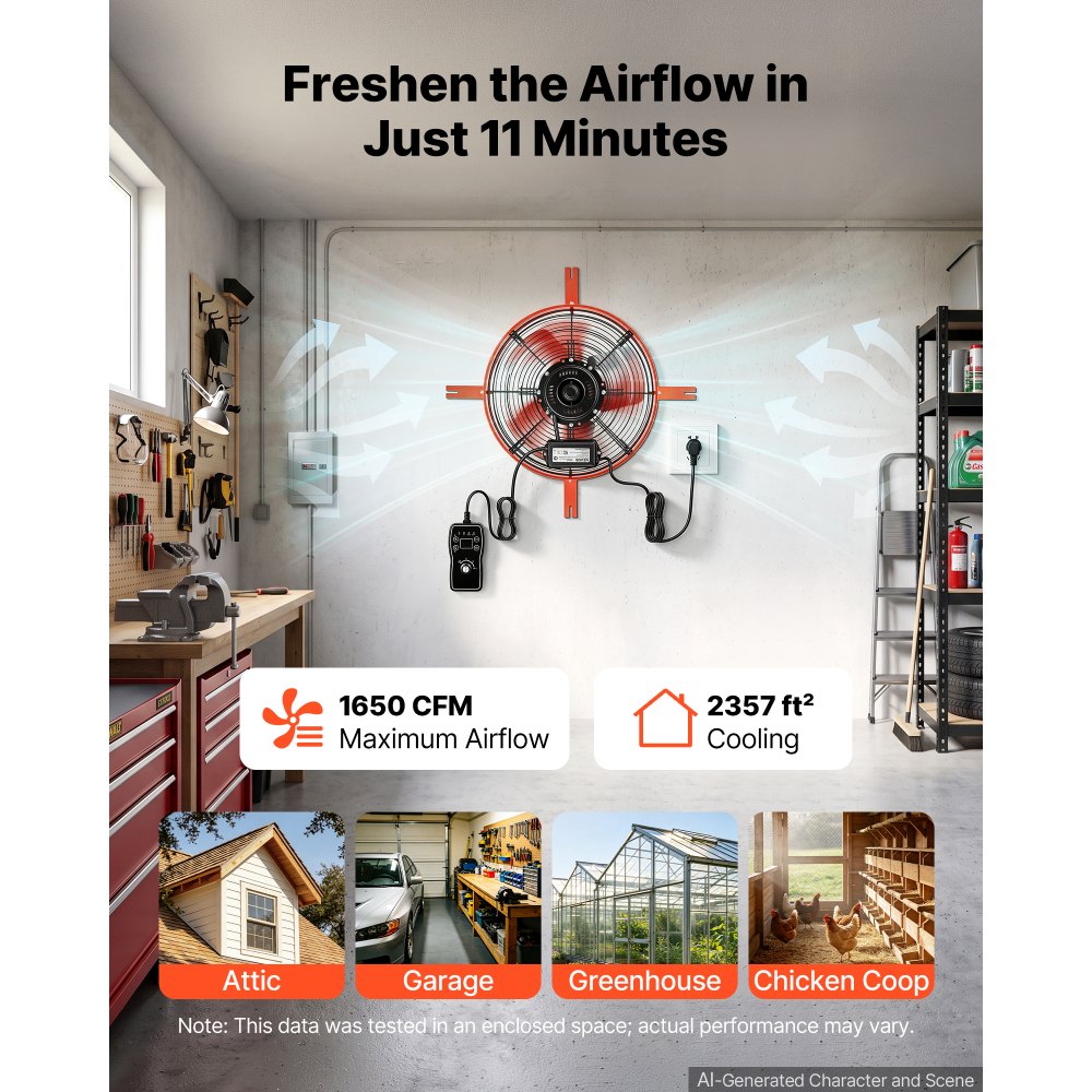 VEVOR Gable Mount Fan, 15 in Attic Vent Exhaust Fan 1650 CFM Thermostat, Cooling and Ventilation for Home, Garage, Warehouse, Workshop, Carbon Steel Housing with Mounting Brackets & Hardware, Orange