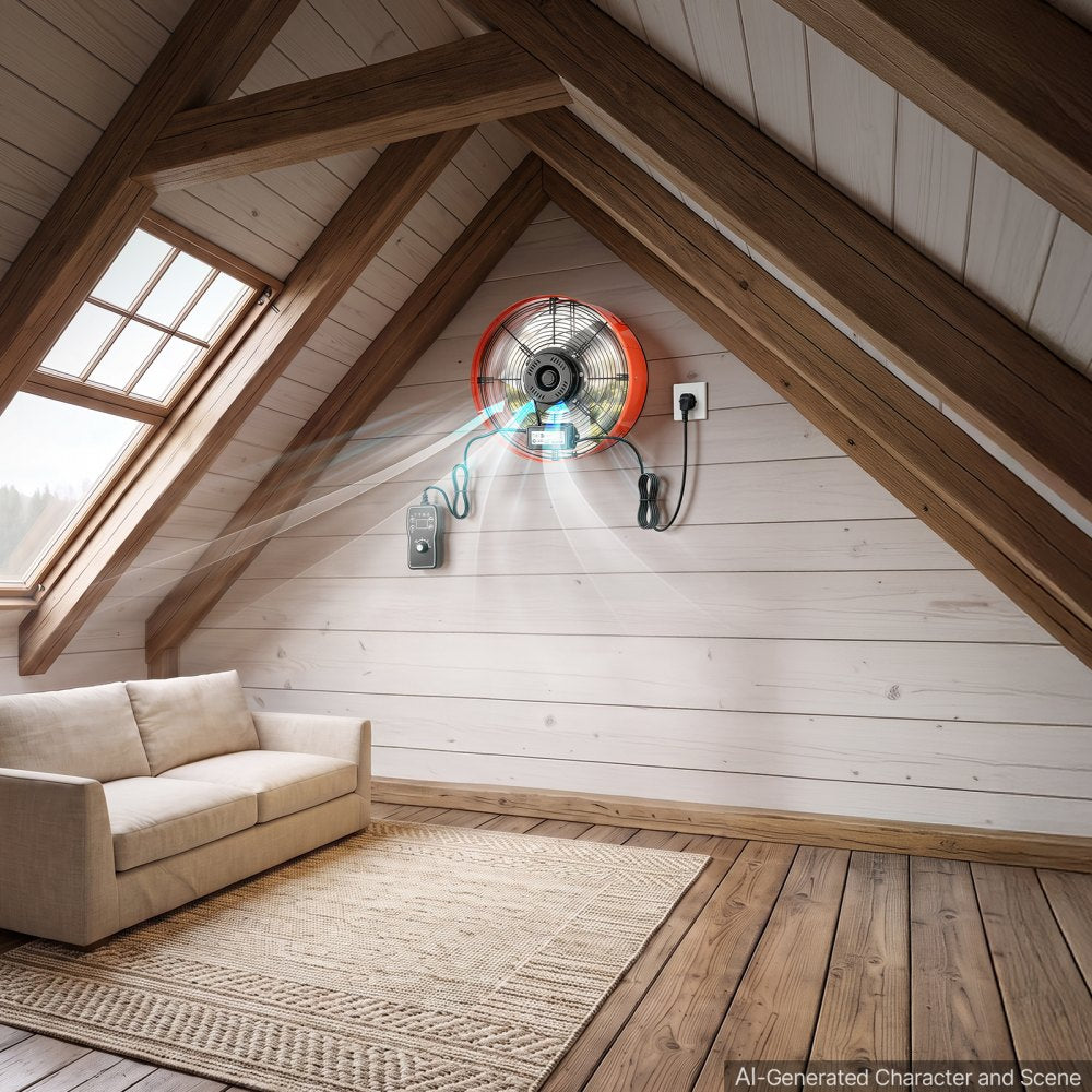 VEVOR Gable Mount Fan, 15 in Attic Vent Exhaust Fan 1650 CFM Thermostat, Cooling and Ventilation for Home, Garage, Warehouse, Workshop, Carbon Steel Housing with Mounting Brackets & Hardware, Orange