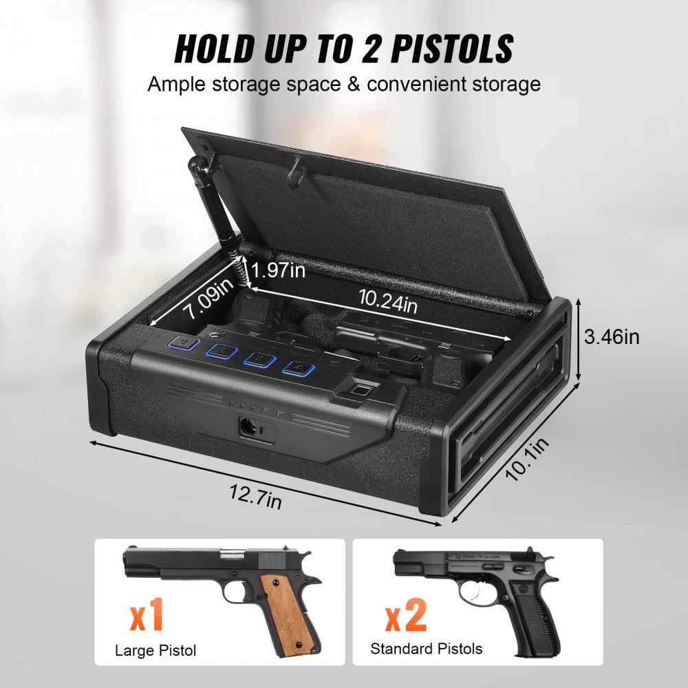 VEVOR Gun Safe for Pistols, Biometric Gun Safe with Three Quick Access Ways of Fingerprints, Passwords and Keys, Handgun Safe for 2 Pistols for Home, Bedside, Nightstand, Car