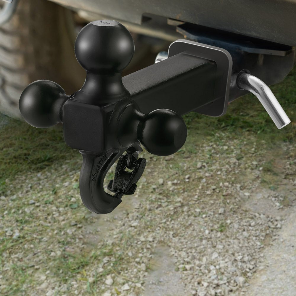 VEVOR Trailer Hitch, Tri-Ball Mount with Hook & Pin, Trailer Ball Size 1-7/8", 2" and 2-5/16", Fit 2-Inch Hitch Receiver, Max 10,000 lbs Ball Hitch, Towing Hitch for RVs, SUVs, ATVs, and Trucks, Black