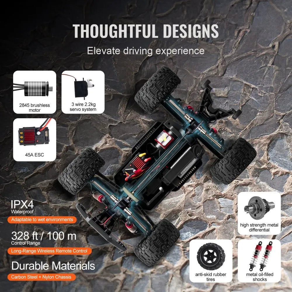 VEVOR Remote Control Car, 1:10 Scale RC Car for Kids,  All Terrain 4WD Off-Road Truck with 45° Wheelie & Adjustable Speed, 50 km/h High-Speed Hobby RC Racing Car Toy, Ideal Gift for 8+ Year Kids, IPX4