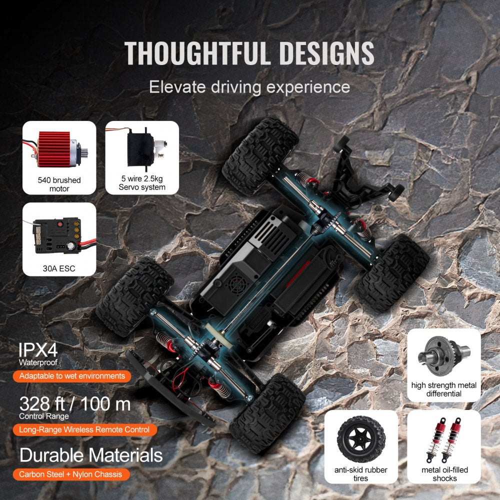 VEVOR Remote Control Car, 1:10 Scale RC Car for Kids, All Terrain 4WD Off-Road Monster Truck with 45° Wheelie & 2 Batteries, 38 km/h High Speed Hobby Racing Car - Ideal Gift for 8+ Years Kids, IPX4